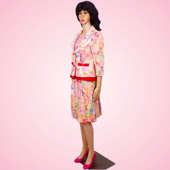 BENTLEY A. size 4 2-piece suit jacket/skirt multicolor floral cotton blend - Picture 8 of 13